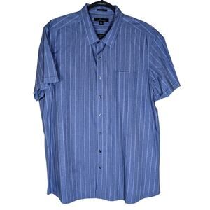 Marc Anthony Men XXL Slim Fit Blue Striped Spread Collar Short Sleeve Shirt